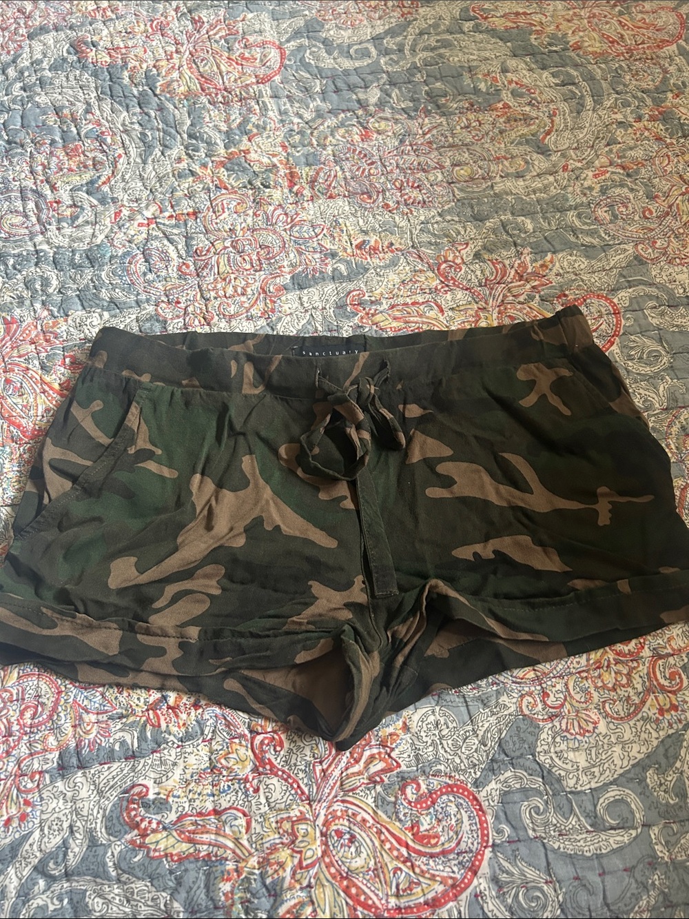 Sanctuary Green and Brown Camo Athletic Shorts